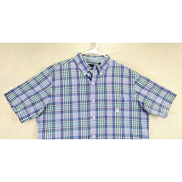 CHAPS Mens Plaid Short Sleeve Button Down Shirt Cotton Polyester Blend Size L - Picture 12 of 15